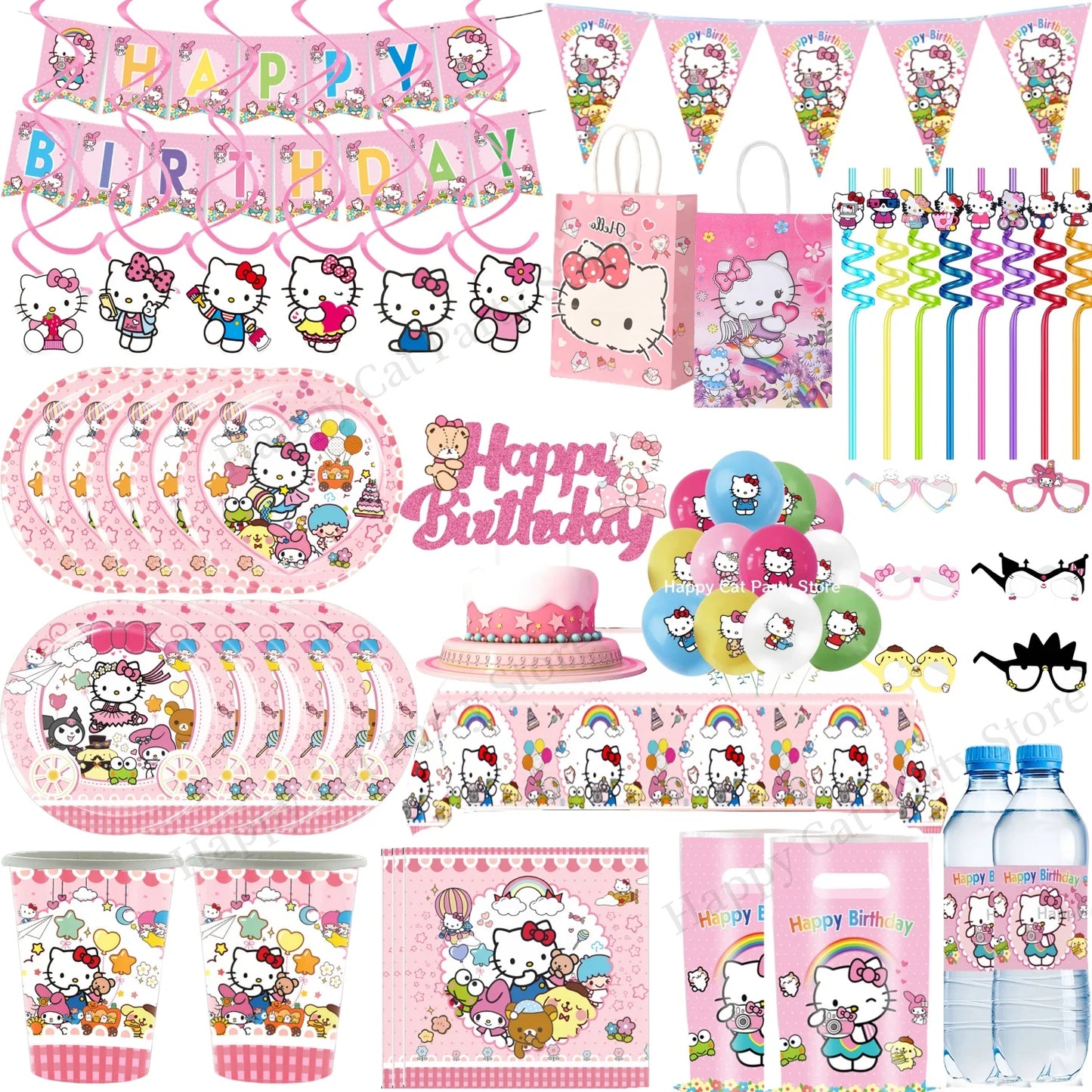 Kit de hello kitty para decoração de festa de aniversário de Kitt - 217 peças, incluindo top