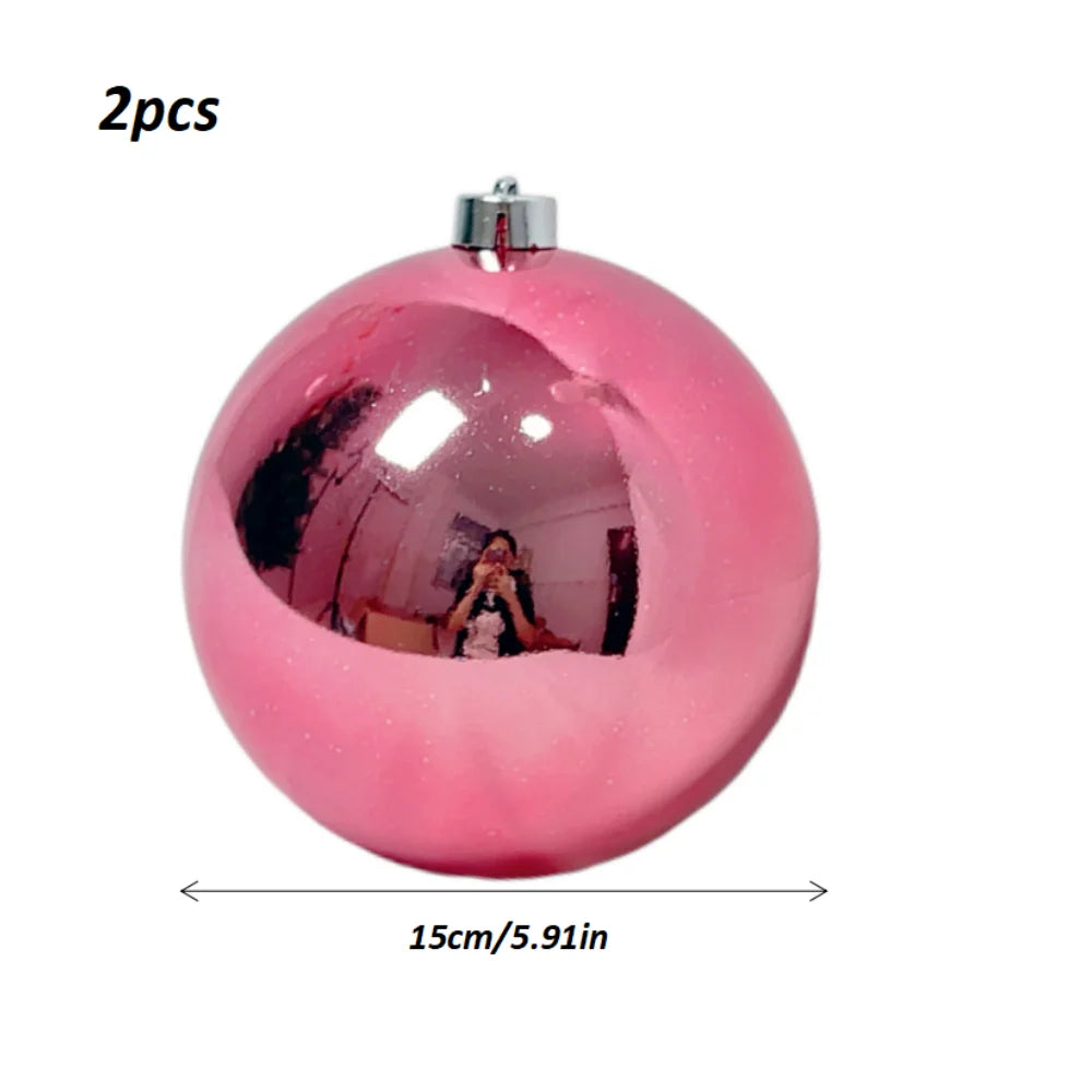 Bolas Natal Grandes Brilhantes, kit com 2 Bolas de Natal Rosa Brilhante Espelhada 15/25cm