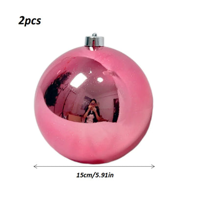 Bolas Natal Grandes Brilhantes, kit com 2 Bolas de Natal Rosa Brilhante Espelhada 15/25cm