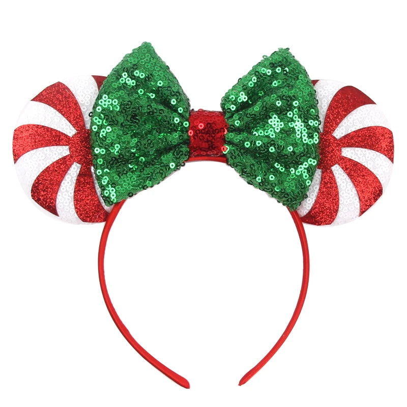 Tiara de orelhas de Disney iluminada de luxo com laço piscante e estampa de bolinhas