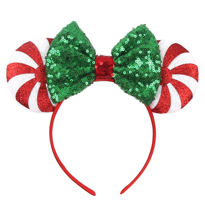 Tiara de orelhas de Disney iluminada de luxo com laço piscante e estampa de bolinhas