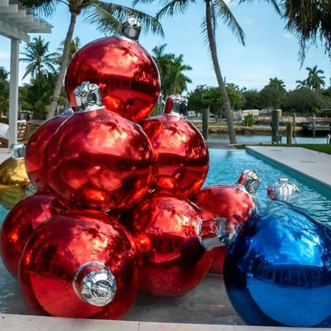 Bola Inflável Gigante de Natal Espelhada Ornamento Inflável de Natal Esferas Gigantes Festa