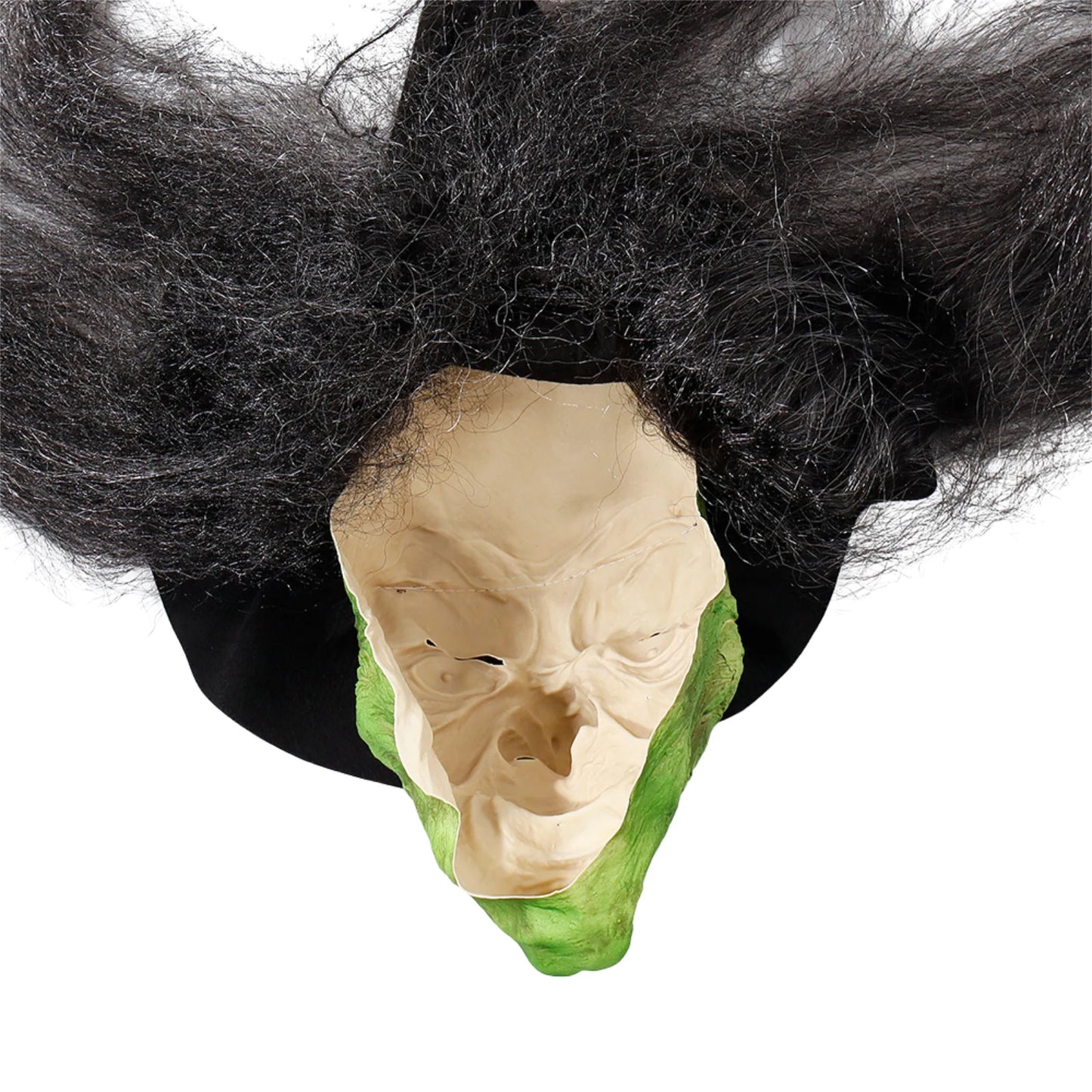 Látex assustadoras Bruxa Face Shield com cabelo preto e chapéu cabeça Halloween