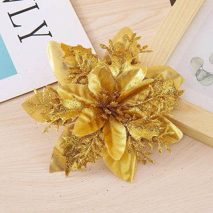 Flor de Poinsétia Artificial Conjunto de 5/10/20 peças Flores para Decoração de Árvore de Natal e Guirlanda