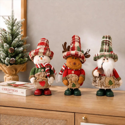 Boneco Ornamentos de Boneco Pelúcia Natal Papai Noel Sentado Boneco de Neve e Alce
