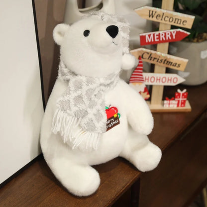 Urso Natal polar de pelúcia – Urso de pelúcia branco com cachecol | Animais de pelúcia