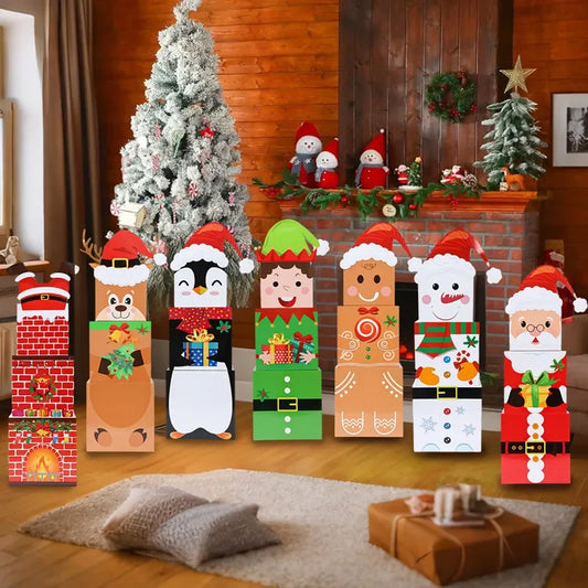 Caixas Empilhamento Feliz Natal 16 Caixas Empilháveis de Natal com Chapéus em 4 Designs