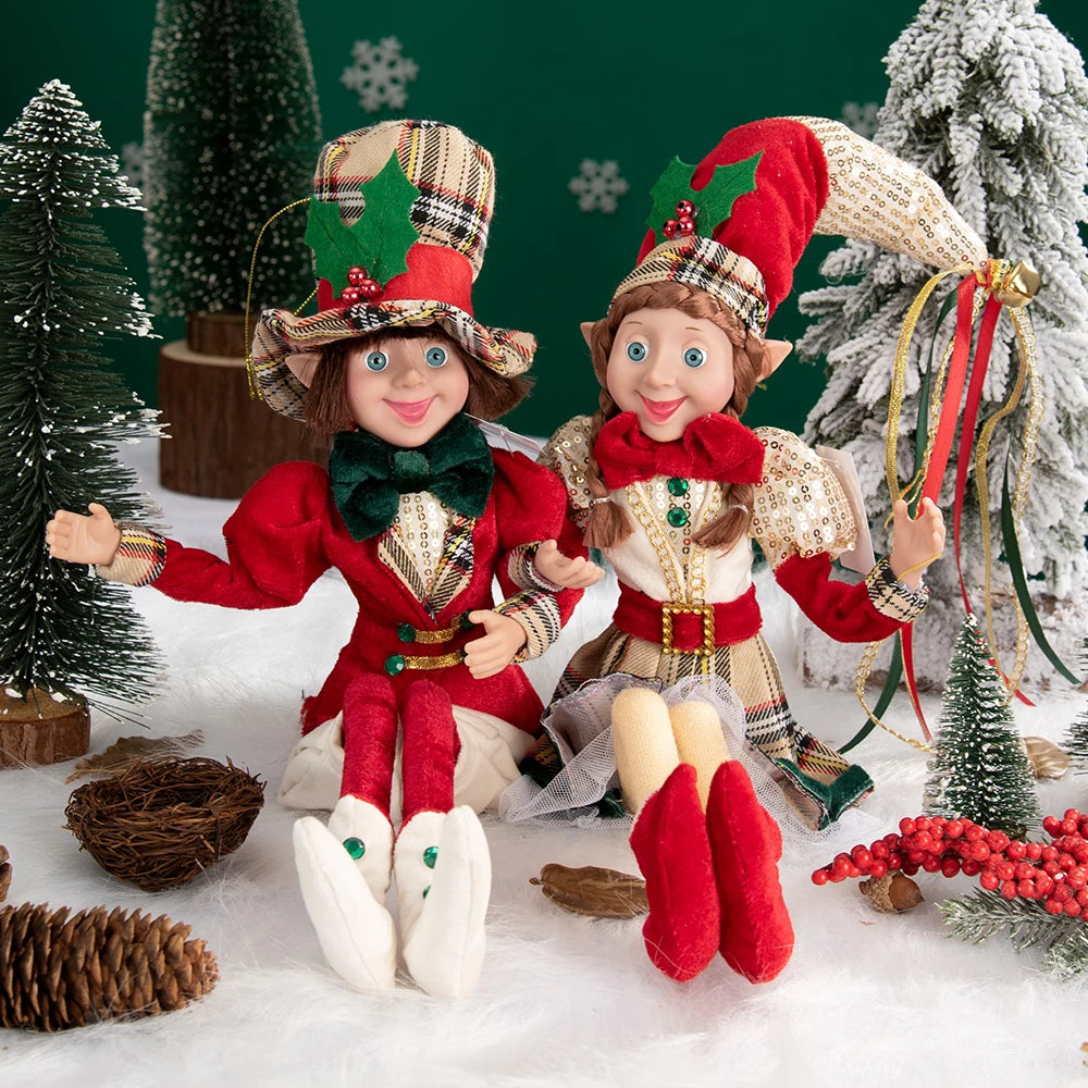 Elfo Decorativo para Shopping, Elfo Estatueta Pelúcia Artesanal Natal Vermelho, Verde, Rosa e Vinho