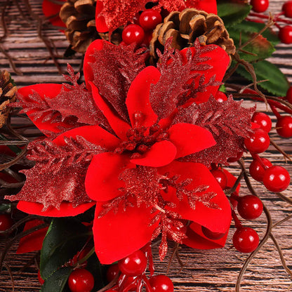 Flor Vermelha Natalina com Glitter  Flores Natal Artificiais Glitter de 14 cm, 5/10/20/50 Peças
