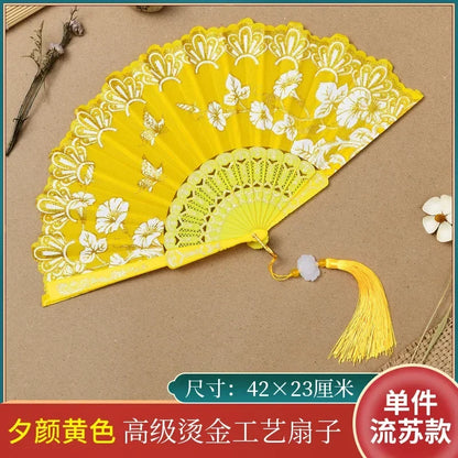 Leque Ventilador de mão de desempenho elegante borboletas de flores bronzeadoras