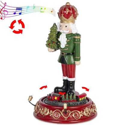 Boneco Quebra-Nozes e Trem de Rolos Colecionáveis – Estatueta de Natal com Luz LED