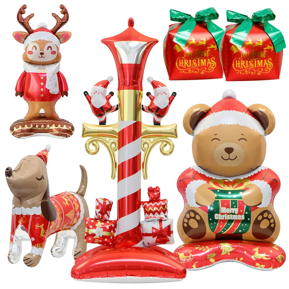 Kit de Balões de Natal, Decoração de Natal com Papai Noel e Boneco de Neve e Presente