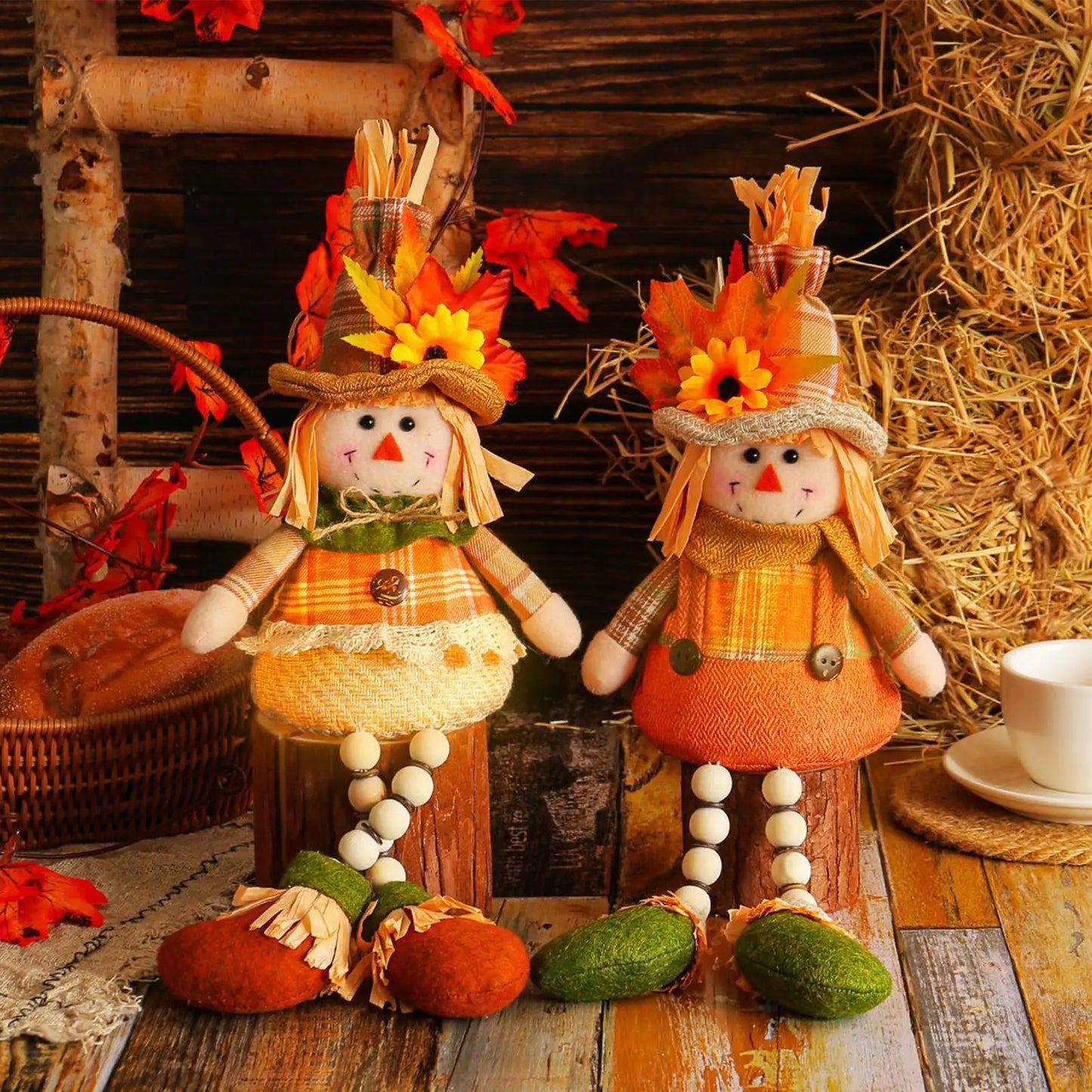 Boneco de Festa Junina Espantalho de pelúcia iluminado de 38 cm com pernas penduradas
