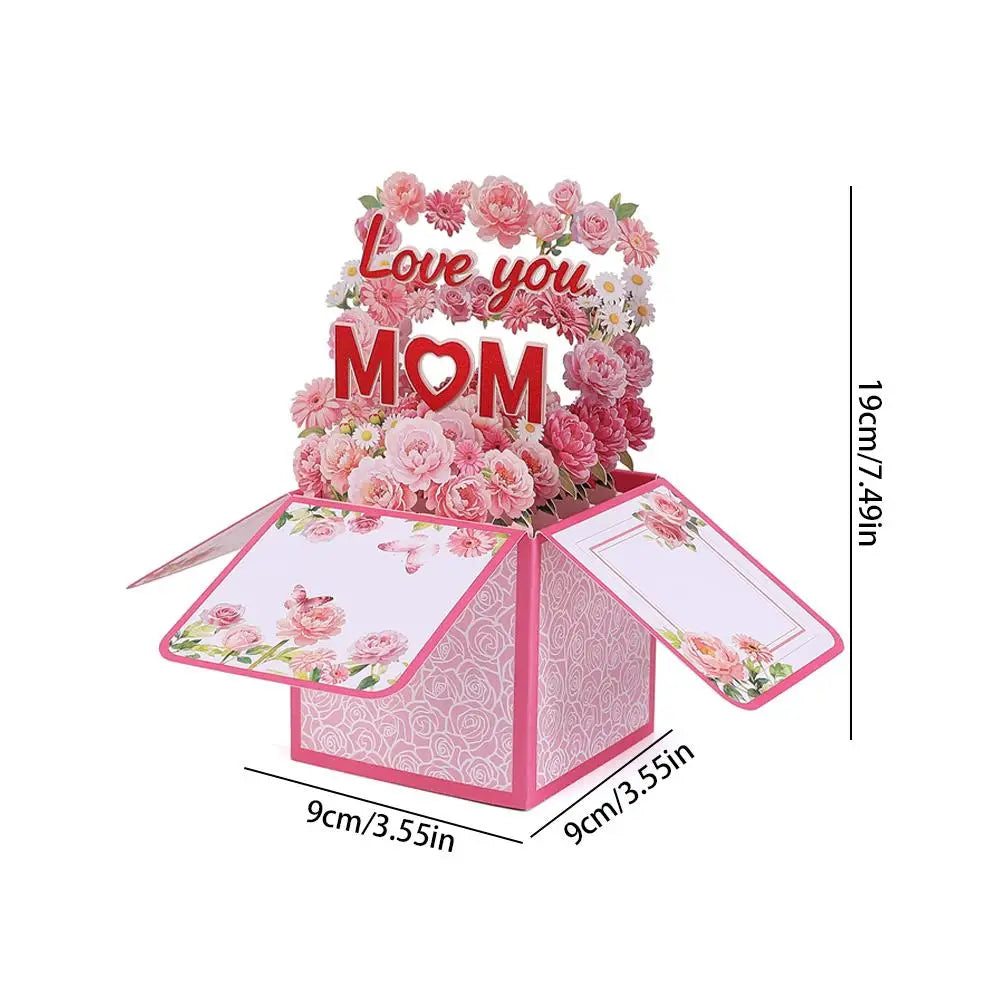 Cartão pop-up feliz Dia das Mães, buquê de flores 3D cartão comemorativo com envelope