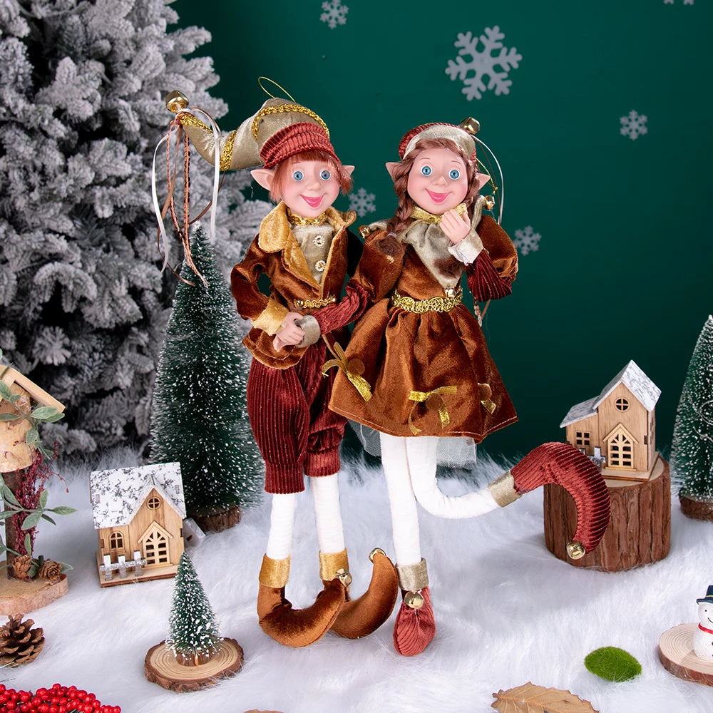 Conjunto de 2 elfos de Natal de 66 cm, adorável elfos vermelhos e verdes para pendurar