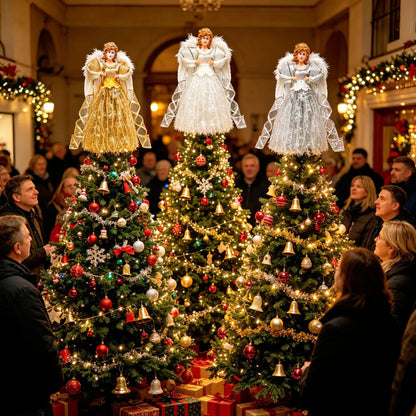 Anjos Natalinos Vestidos Brilhantes São Perfeitos Ponteira de Árvore de Natal 30cm*11.8 Pol./16cm*6.3 Pol.