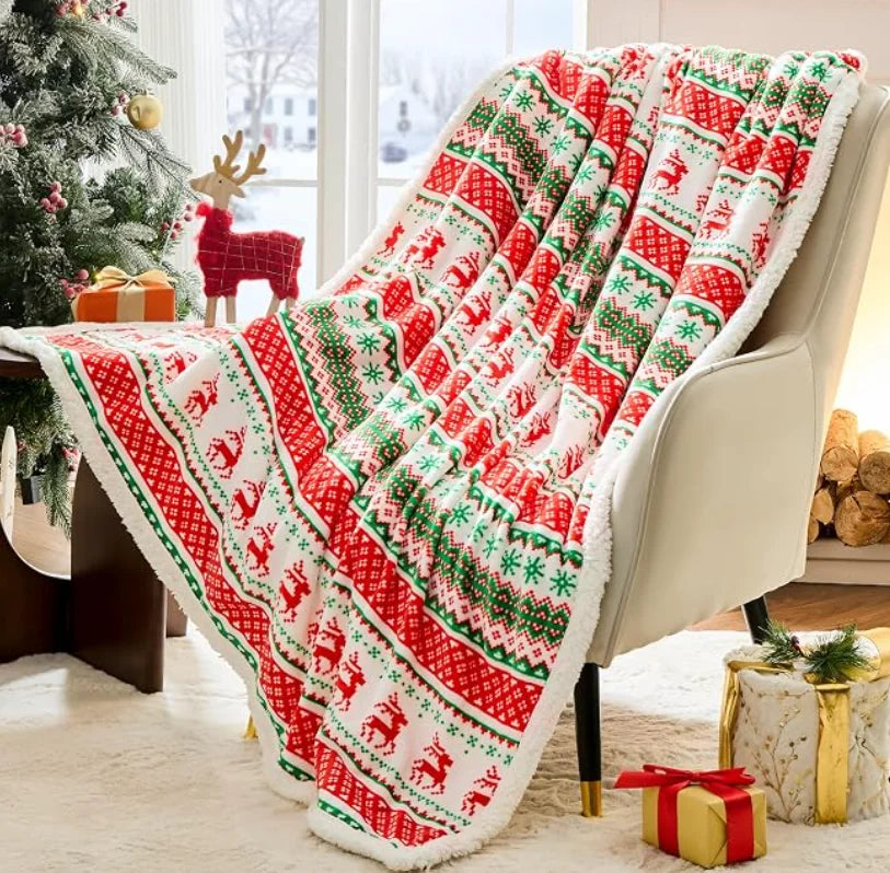 Cobertor de Natal para Presente de Mulher, Manta/Cobertor de Natal com Estampa de Renas e Árvores