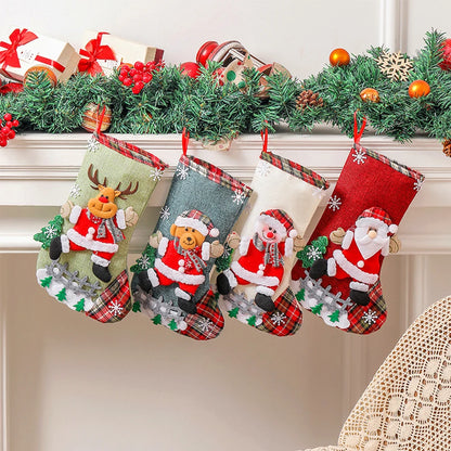 Meia de Natal Decorativa com Rena Papai Noel 30cm Rústica, Meia de Natal para Pendurar