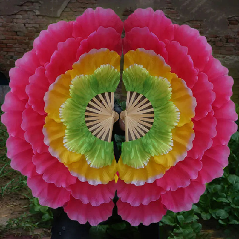 Leque Retrô Dobrável Peônia Flor Fã de seda dança, fã dança nacional, ventilador dobrável