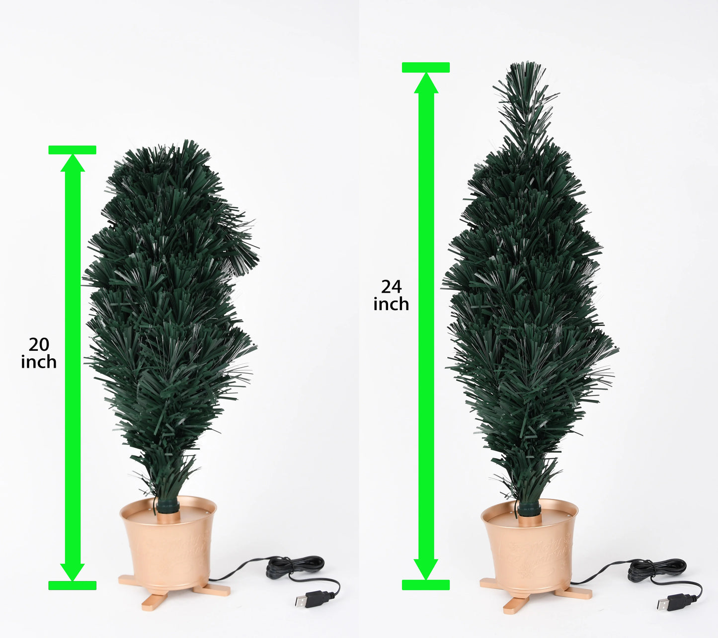 Mini árvore de Natal de mesa de fibra óptica pré-iluminada verde de 24" plantador dourado
