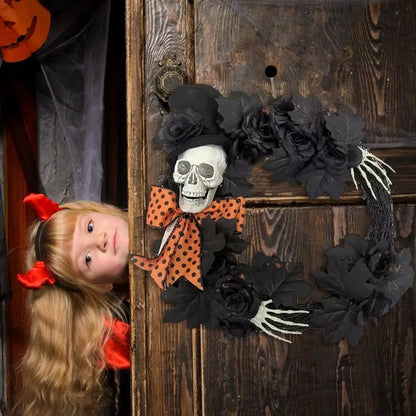 Coroa de esqueleto para porta, Coroa de Halloween assustadora para ambiente