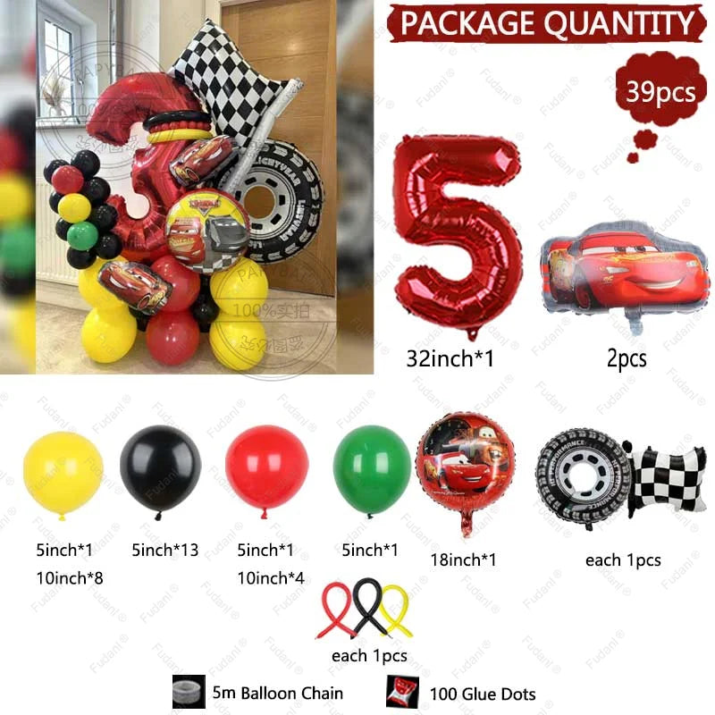 Kit Festa Balão Metalizado Carros Mcqueen Troféu, Kit Com 39 peças Balões Cor Colorido