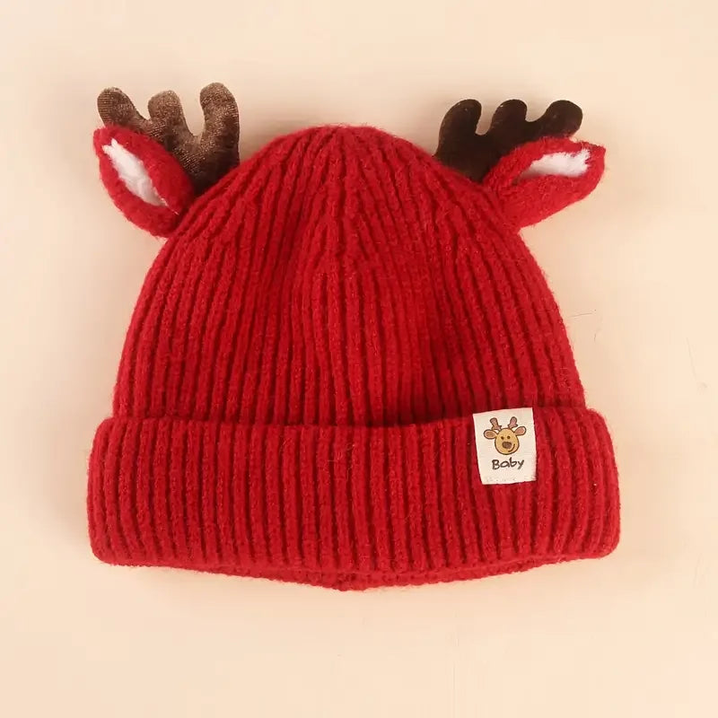 Gorro infantil de tricô para inverno, gorro macio e quente para bebês com chifre