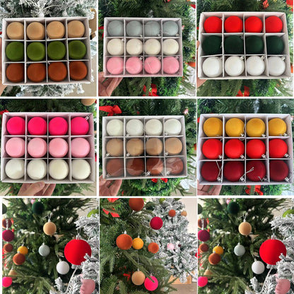 Enfeites de Natal de veludo | Bolas decorativas redondas de 12 peças | Decorações árvore