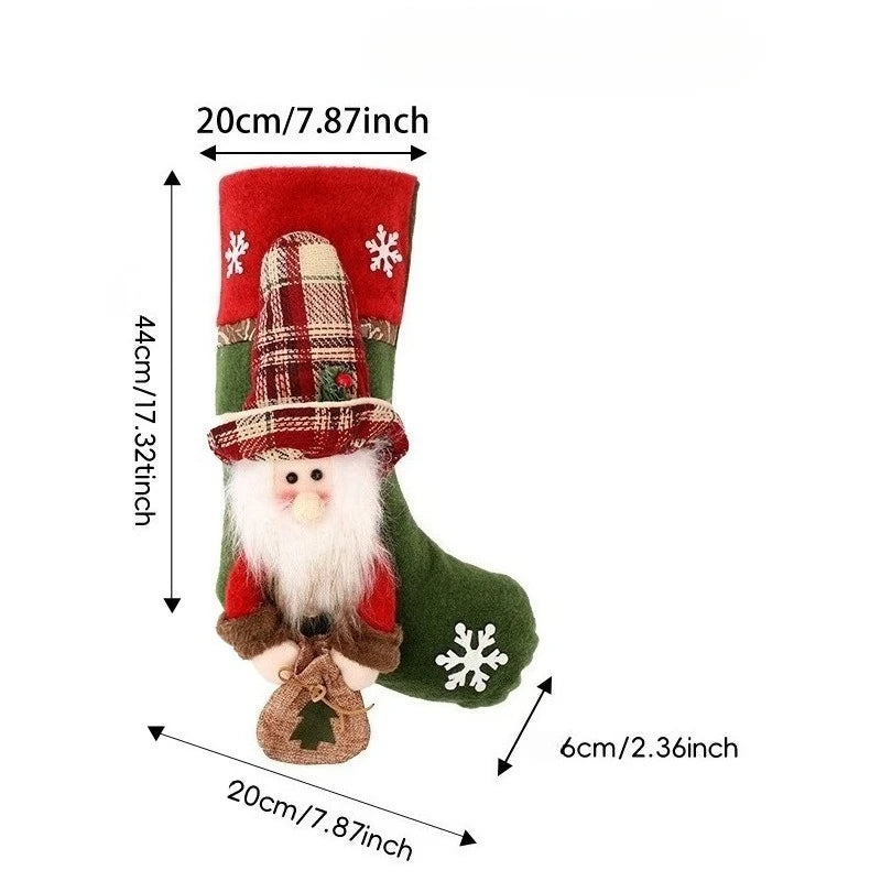 Kit 1 Meias de Natal 3D / Botas Decorativas com Papai Noel, Boneco de Neve e Rena