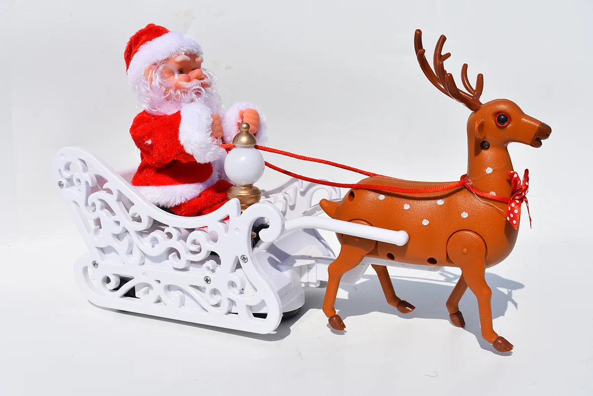 Papai Noel Veados puxando carrinho música elétrica de trenó de papai Noel e renas