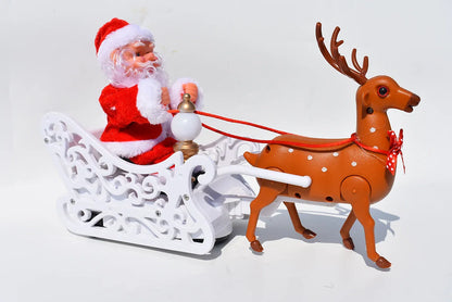 Papai Noel Veados puxando carrinho música elétrica de trenó de papai Noel e renas