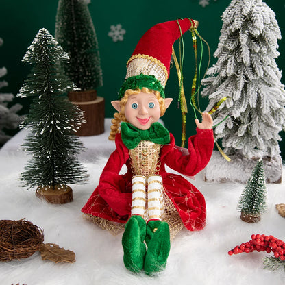 Elfo Decorativo para Shopping, Elfo Estatueta Pelúcia Artesanal Natal Vermelho, Verde, Rosa e Vinho