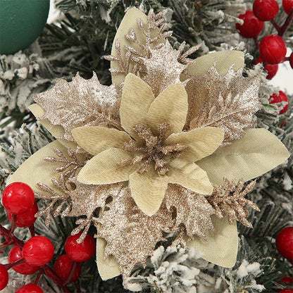 Flor de 5/10 Peças Poinsétia Artificial com Glitter e Enfeites de Natal para shopping