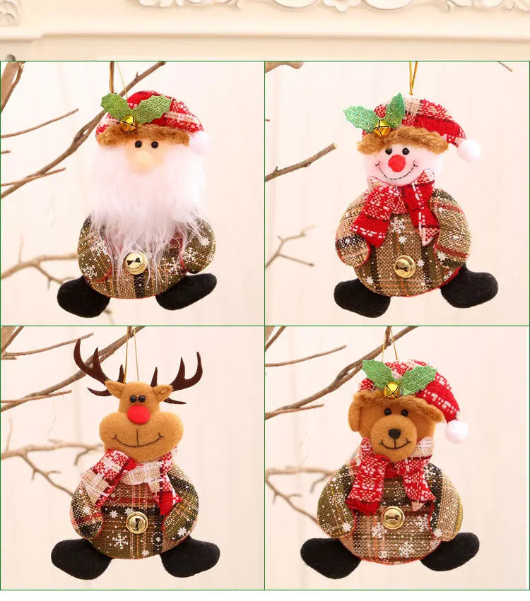 Kits Enfeites Natal Pelúcia Papai Noel e Neve Rena e Urso com Roupinha Verde e Vermelho