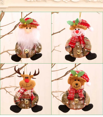 Kits Enfeites Natal Pelúcia Papai Noel e Neve Rena e Urso com Roupinha Verde e Vermelho