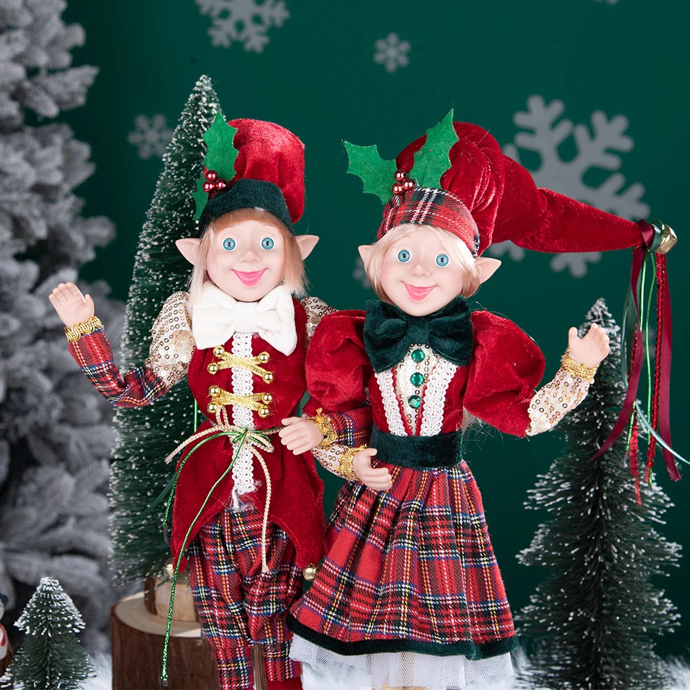 Elfo Decorativo para Shopping, Elfo Estatueta Pelúcia Artesanal Natal Vermelho, Verde, Rosa e Vinho