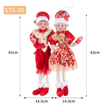 Conjunto de 2 elfos de Natal de 66 cm, adorável elfos vermelhos e verdes para pendurar