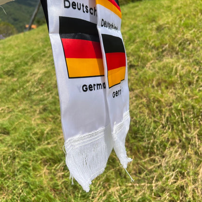 Cachecol de cetim para Copa do Mundo de torcedor de futebol com borla, ideal eventos