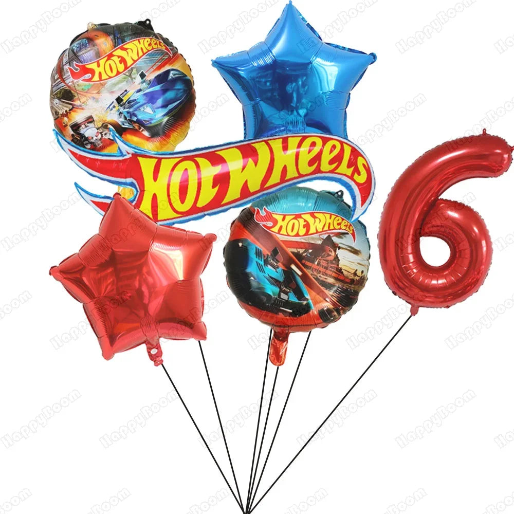 Balão Redondo Hot Wheels Decoração de aniversário com tema carro, 6 balões metalizados