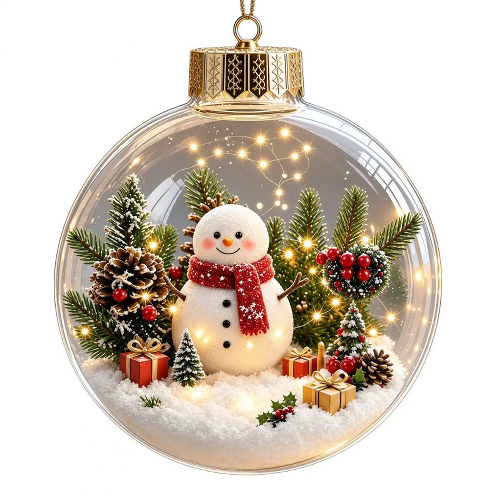 Bola de Natal Acrílica Transparente Iluminada (com Cerca de 8cm a 10cm), Enfeite de Natal Tipo Bola de Natal