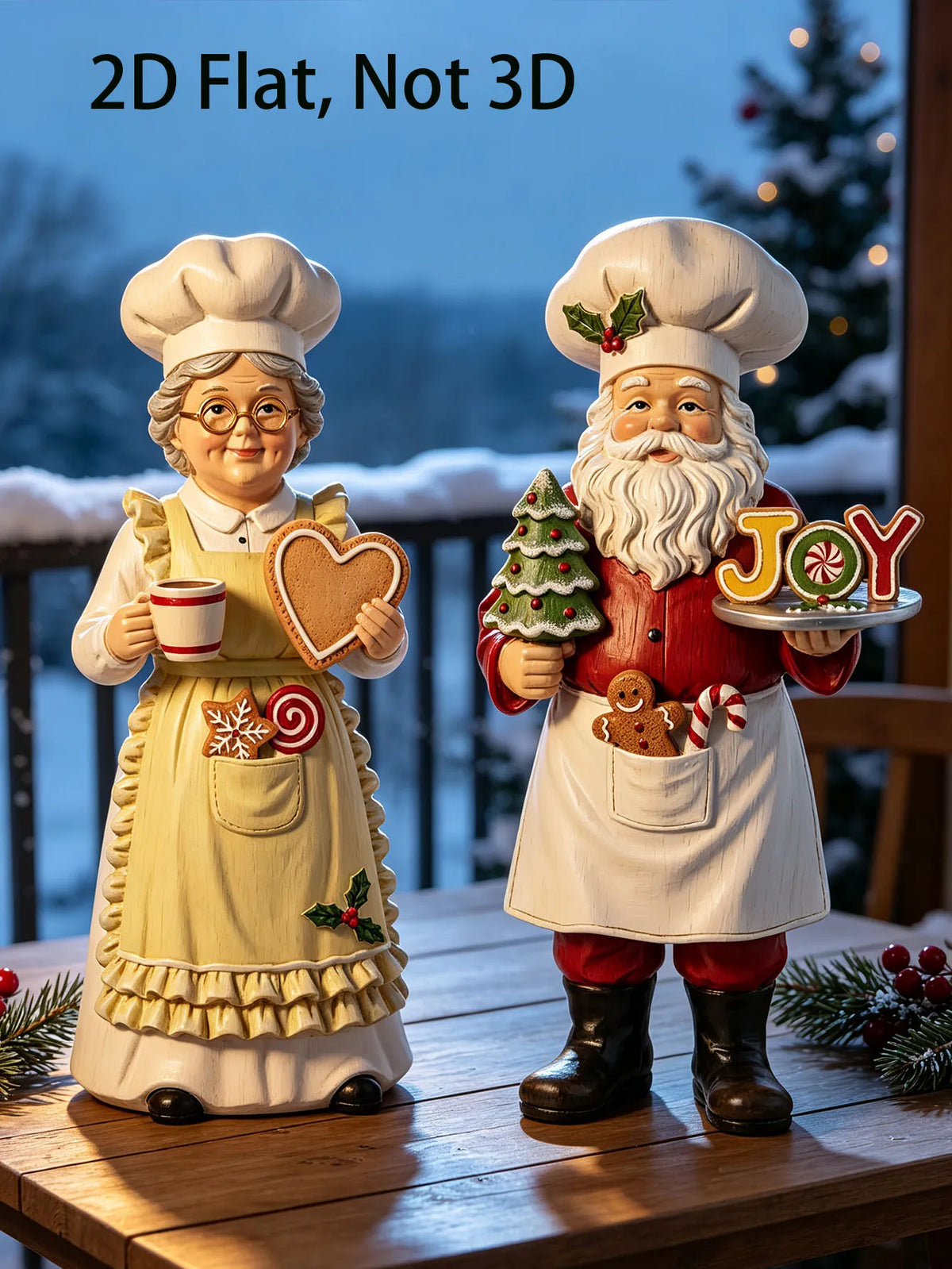 Chef Papai Noel Decorativo e Enfeite de Natal Casal Papai Noel e Mamãe Noel Cozinheiros Resina 13cm
