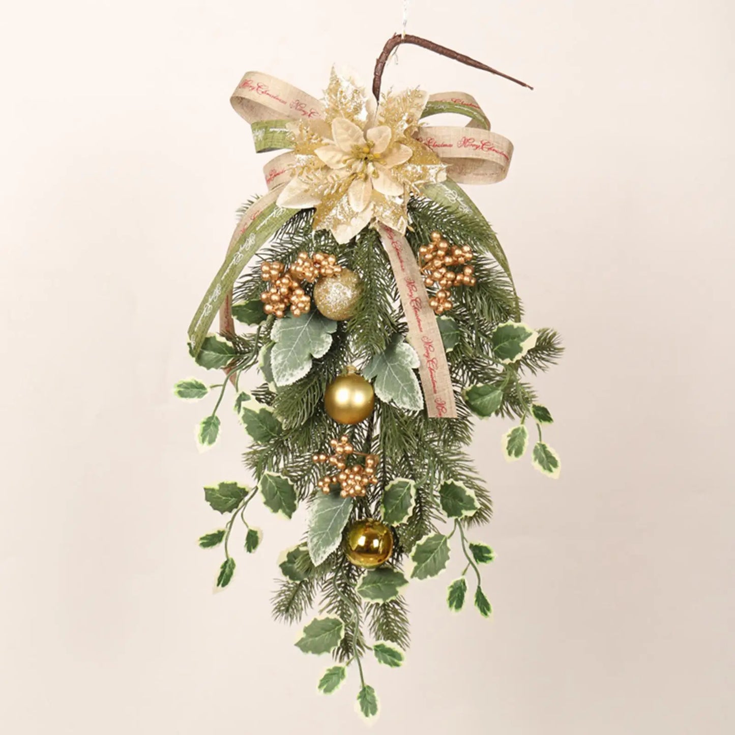 Guirlandas Coroa de Natal Guirlandas Coroa dourada com formato de sino e folhas pinheiro
