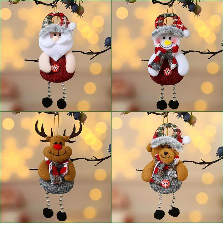 Kits Enfeites Natal Pelúcia Papai Noel e Neve Rena e Urso com Roupinha Verde e Vermelho