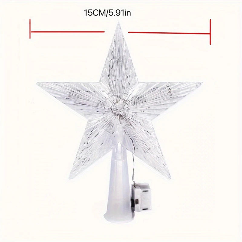 Estrela Ponteira para Árvore de Natal Colorida LED, 15 cm, Pisca-Pisca