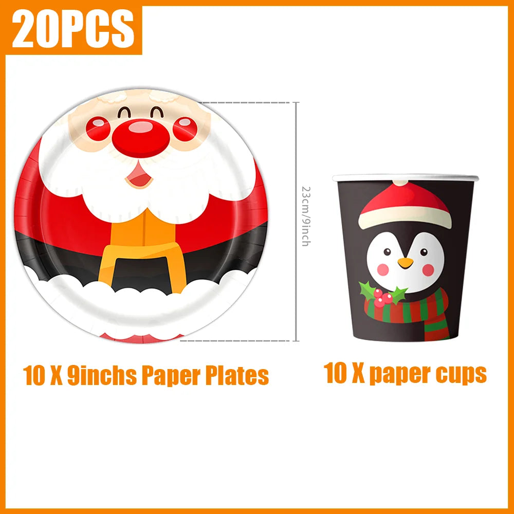 kits Enfeites Natal 40 Pratos Descartáveis Natal 23cm 40 peças 9 Polegadas Conjunto de Pratos Descartáveis