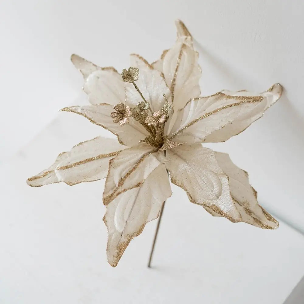 Flores com glitter de Natal 28 cm enfeites de guirlanda de árvore Natal poinsétia flor artificial