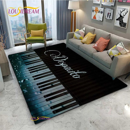 Tapete de Área Tema Musical 1,5 x 2,1 m/60 x 84 pol/152 x 213cm Piano, Teclado e Tapete