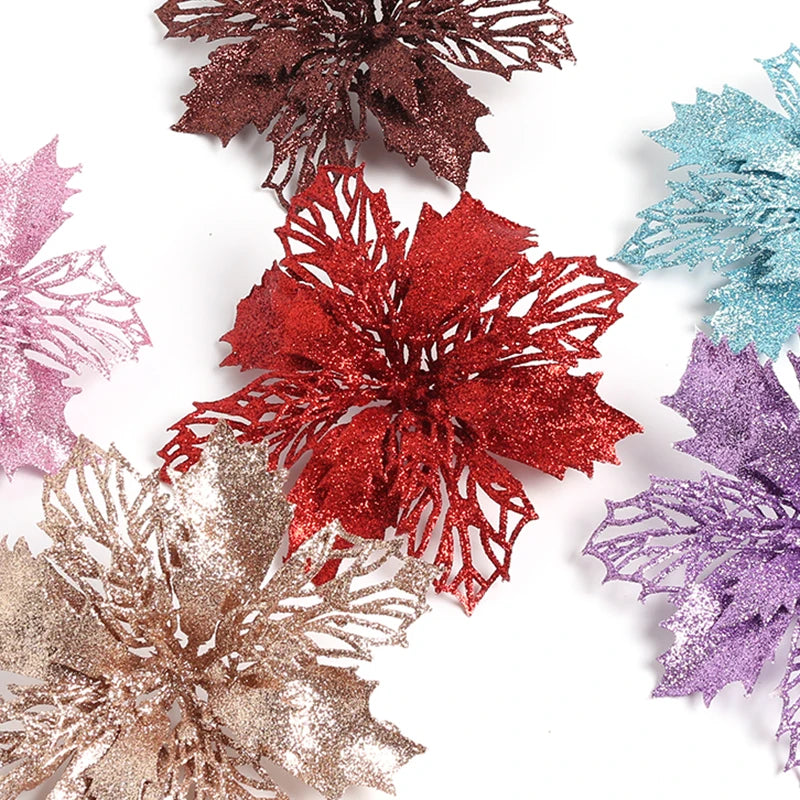 Flores pingente glitter natal 10 Peças natal de simulação de plástico decorativa de flores