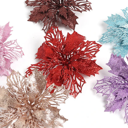 Flores pingente glitter natal 10 Peças natal de simulação de plástico decorativa de flores
