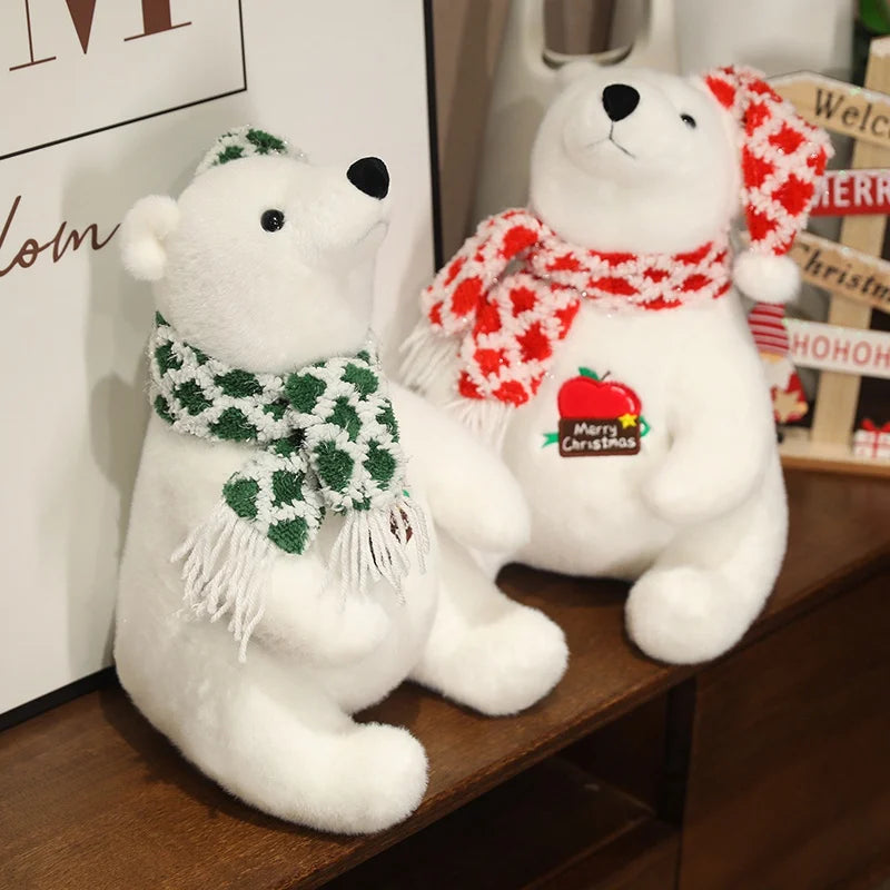 Urso Natal polar de pelúcia – Urso de pelúcia branco com cachecol | Animais de pelúcia